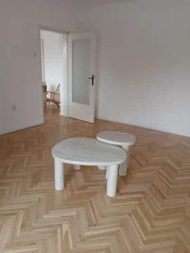 Svijetla prazna soba sa parketom i modernim stočićima. - image 5