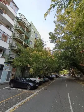 Pogled na ulicu ispred zgrade sa parkiranim automobilima i drvećem. - image 2