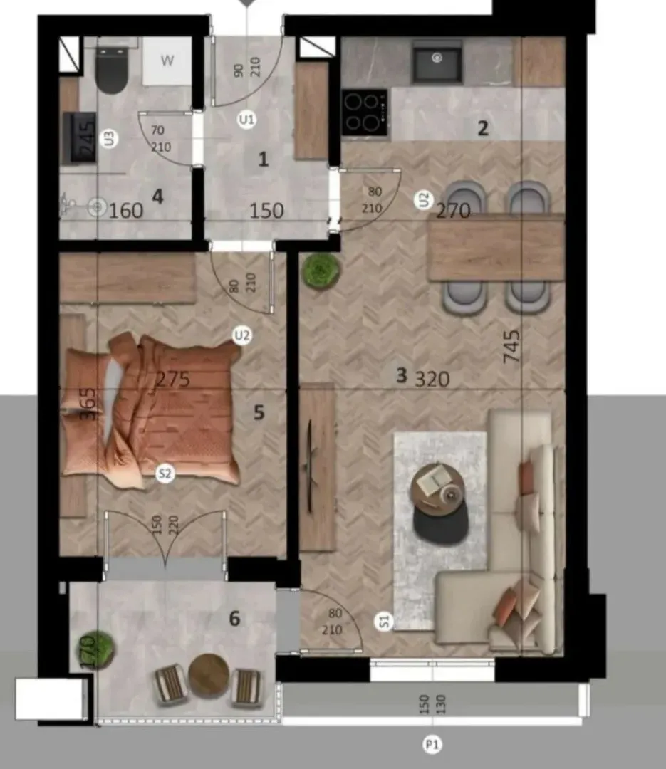 Sale, one bedroom apartment, 46m², Ilino, Bar