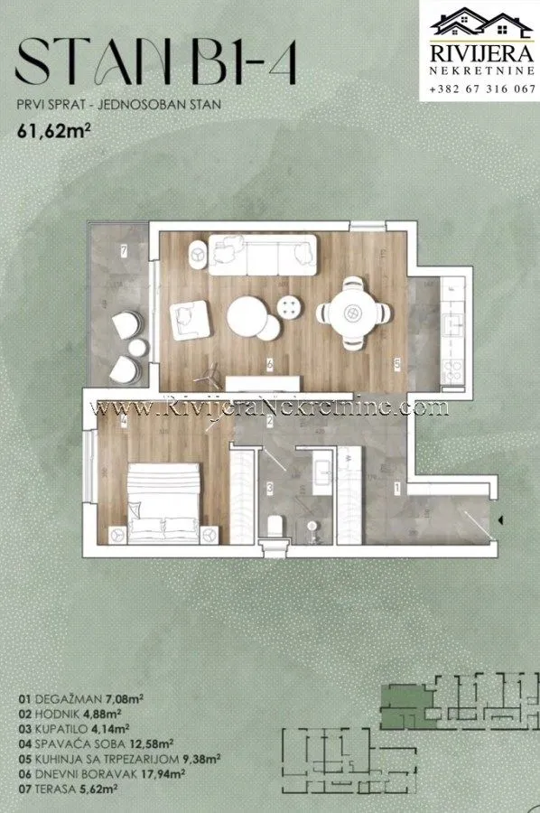Prodaja, jednosoban stan, 62m², Radanovići, Kotor