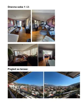Kolaž fotografija koje prikazuju dnevnu sobu iz različitih uglova i pogled sa terase. - image 4