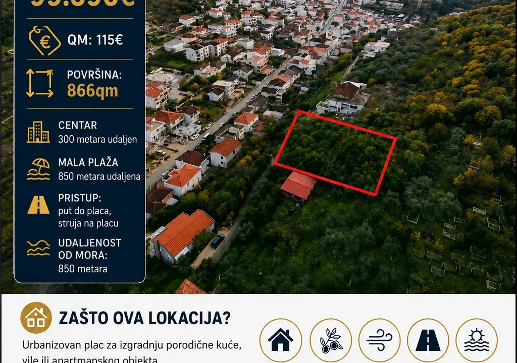 Sale, land lot, 866m², Centar, Ulcinj