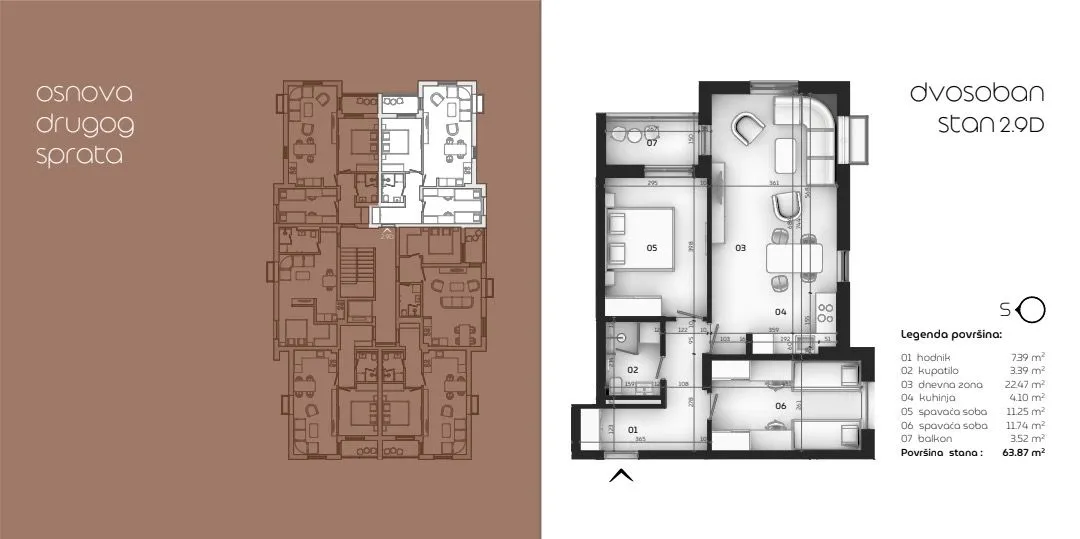 Prodaja, dvosoban stan, 63m², Tološi, Podgorica