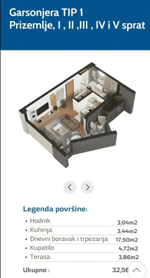 Sale, apartment, 32m², Bar, Crna Gora