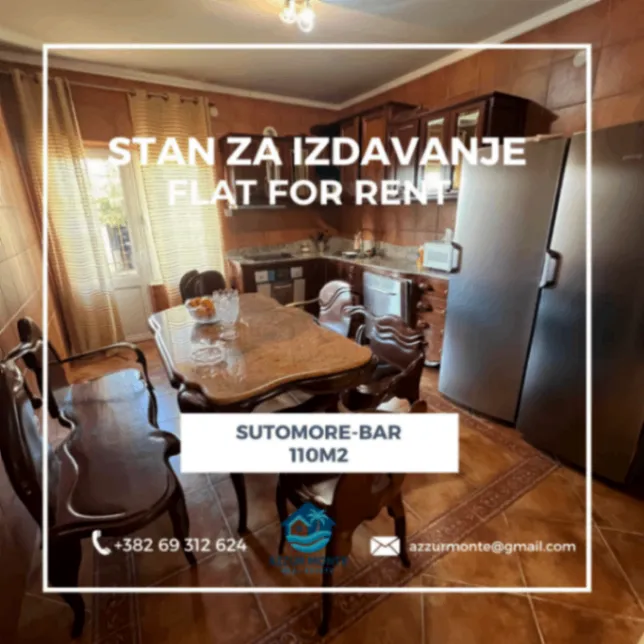 Izdavanje, dvosoban stan, 110m², Sutomore, Bar