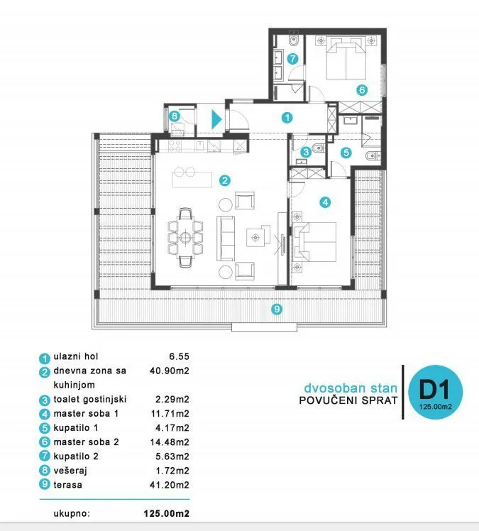 Sale, two bedroom apartment, 125m², Donja Lastva, Tivat