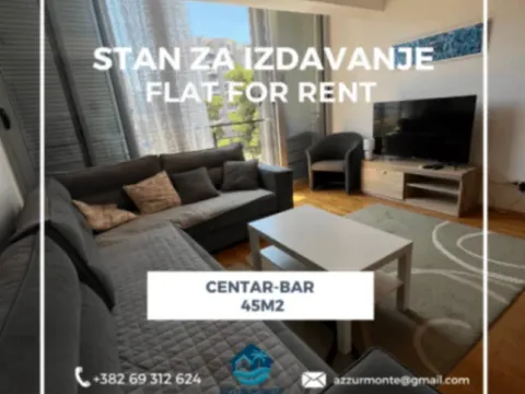 Izdavanje, jednosoban stan, 45m2, Centar, Bar