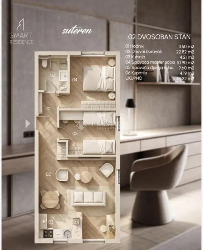 Prodaja, jednosoban stan, 49m², Zabjelo, Podgorica