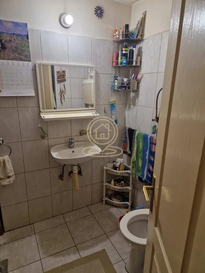 Smaller bathroom with a washbasin, mirror, and toilet.