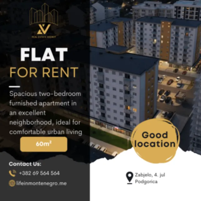 Izdavanje, dvosoban stan, 60m², Zabjelo, Podgorica