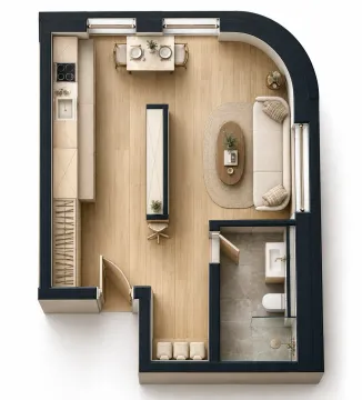 Three-dimensional floor plan of the apartment with furniture and room layout. - image 10