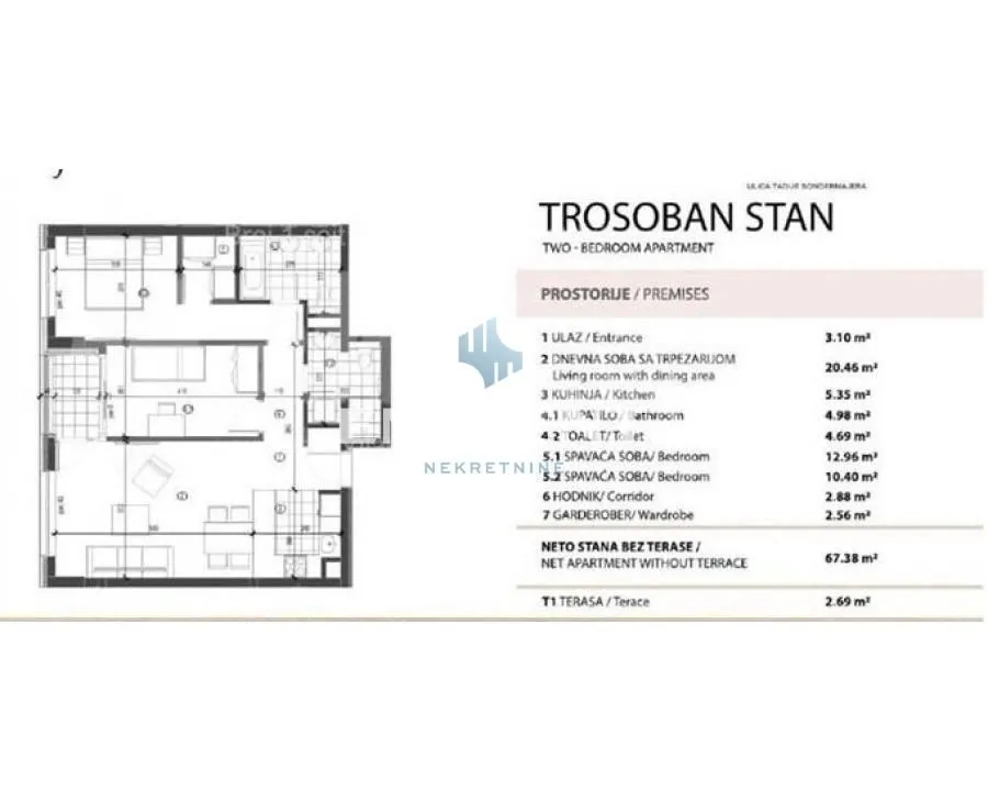Prodaja, trosoban stan, 70m², Novi Beograd Blok 65, Novi Beograd Sve Podlokacije