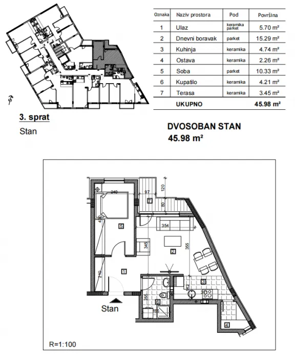 Prodaja, dvosoban stan, 46m², Bulevar patrijarha Pavla, Novi Sad Sve Podlokacije