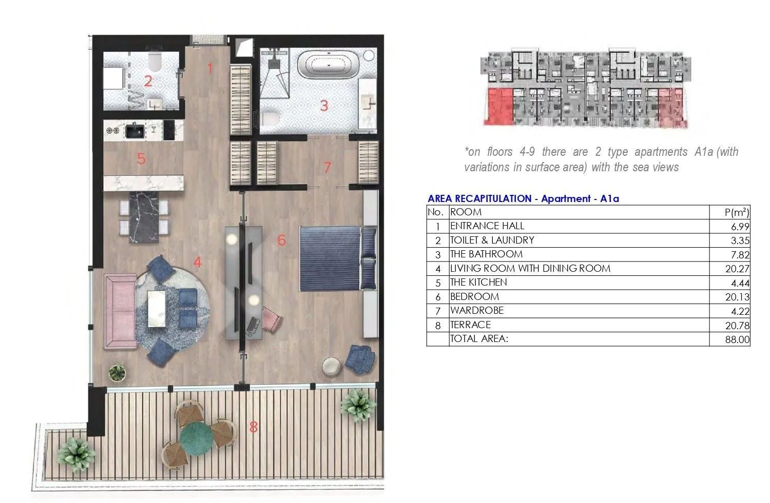Sale, one bedroom apartment, 87m², Budva, Crna Gora