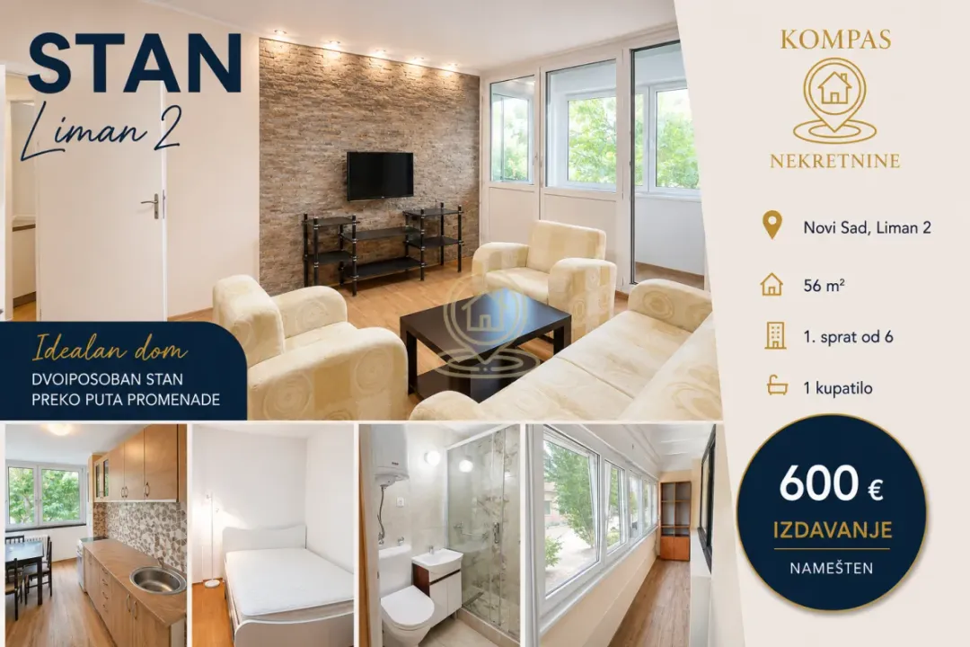 Rent, two bedroom apartment, 56m², Liman 2, Novi Sad Sve Podlokacije