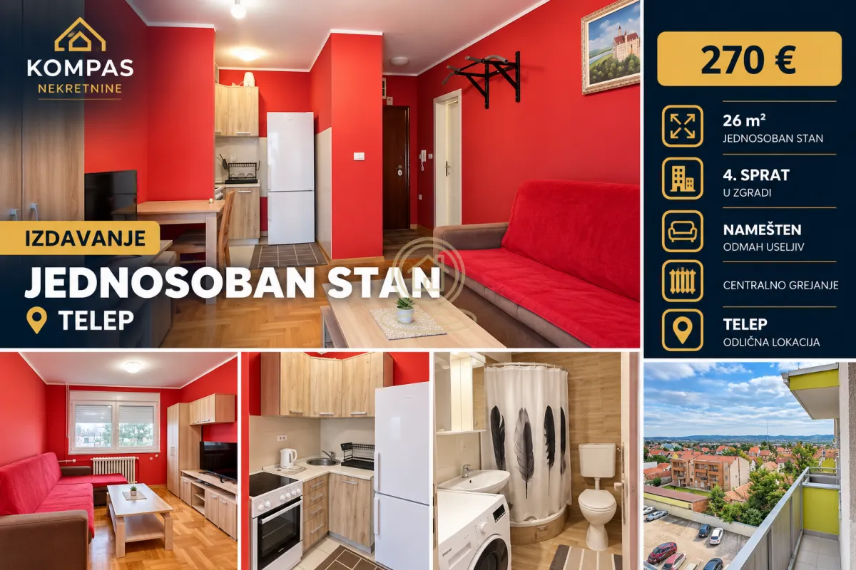 Rent, studio apartment, 26m², Telep, Novi Sad Sve Podlokacije