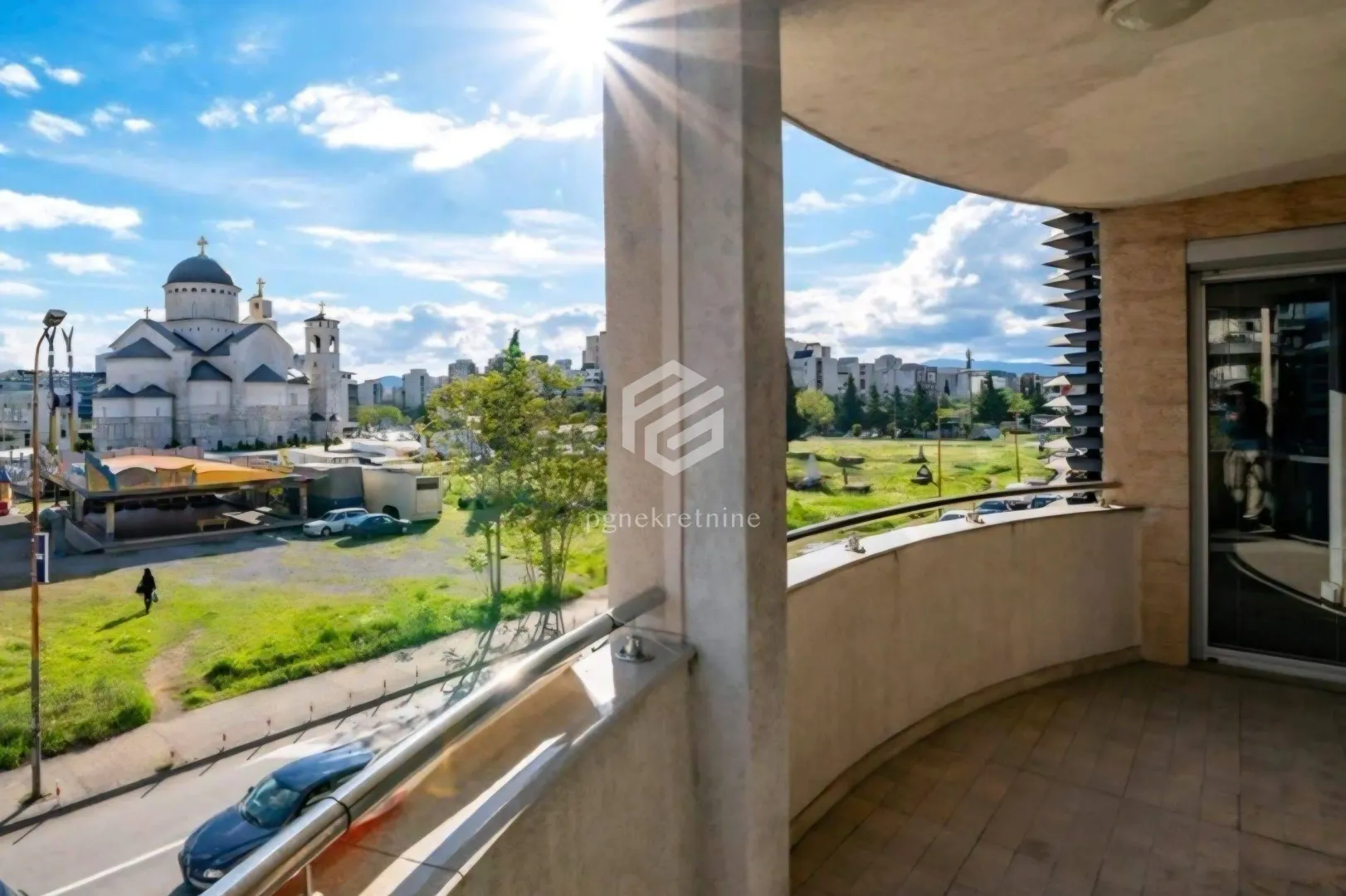 View from the balcony towards the temple and the surrounding city.
