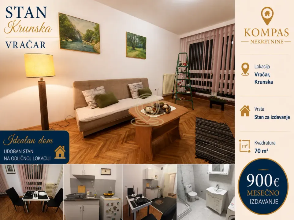 Izdavanje, trosoban stan, 70m², Vračar Sve Podlokacije, Beograd