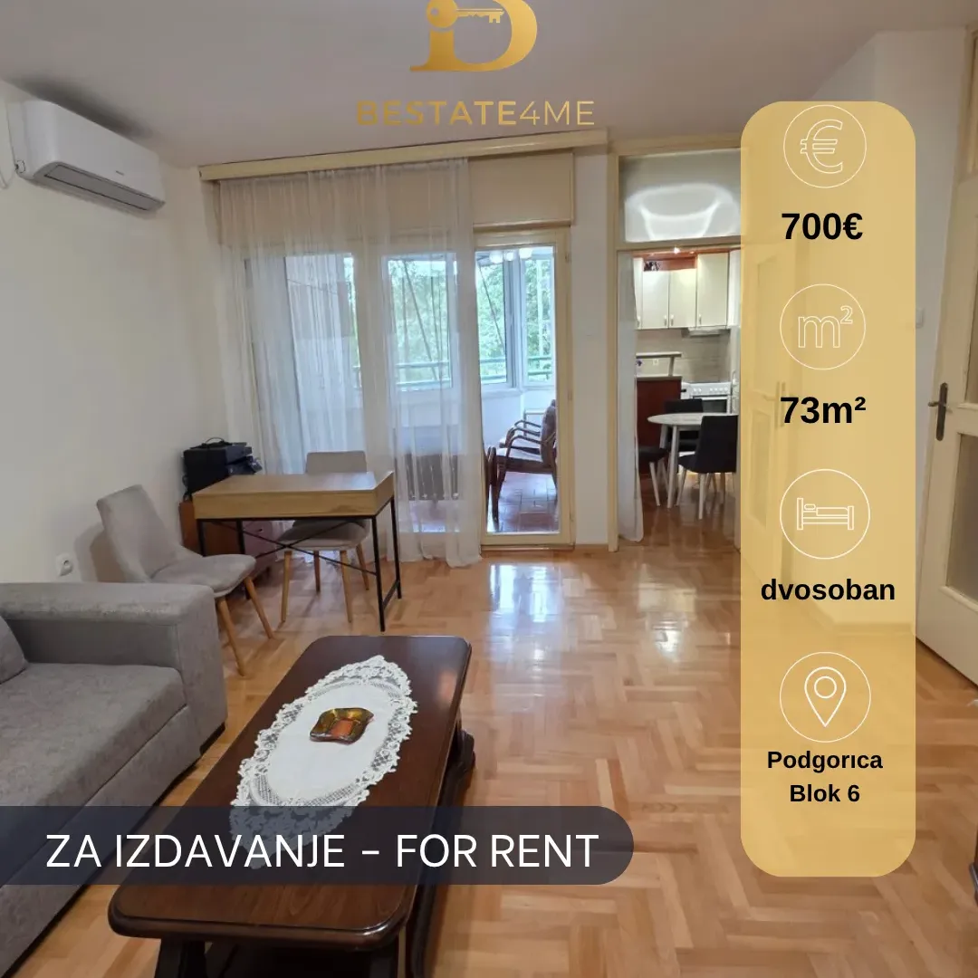 Rent, one bedroom apartment, 73m², Blok 6, Podgorica