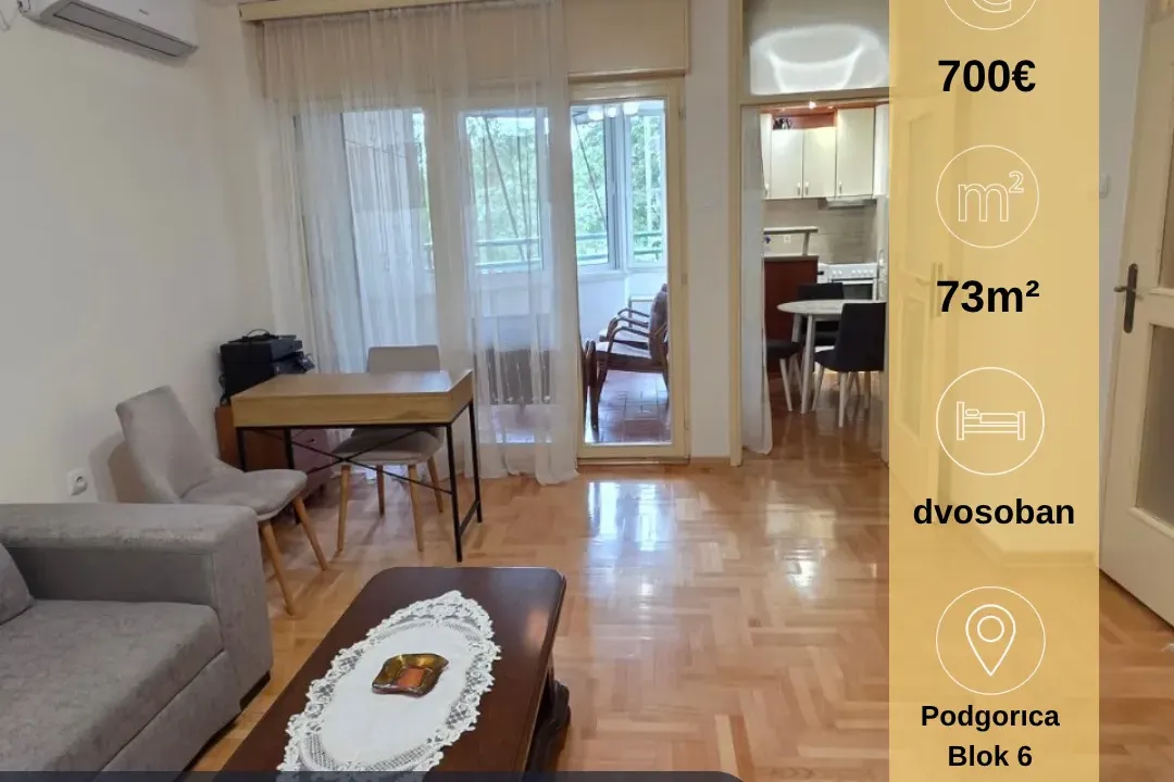 Rent, one bedroom apartment, 73m², Blok 6, Podgorica