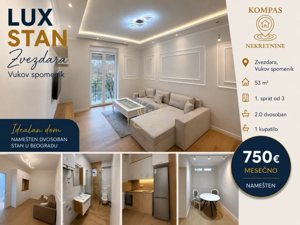 Rent, two bedroom apartment, 53m², Vukov Spomenik, Zvezdara Sve Podlokacije