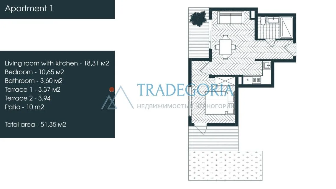 Prodaja, jednosoban stan, 51m², Tivat, Crna Gora