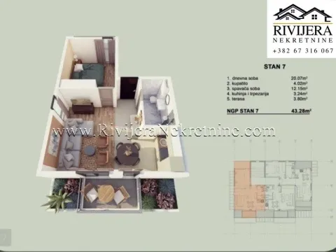 Prodaja, jednosoban stan, 43m², Orahovac, Kotor - image 3