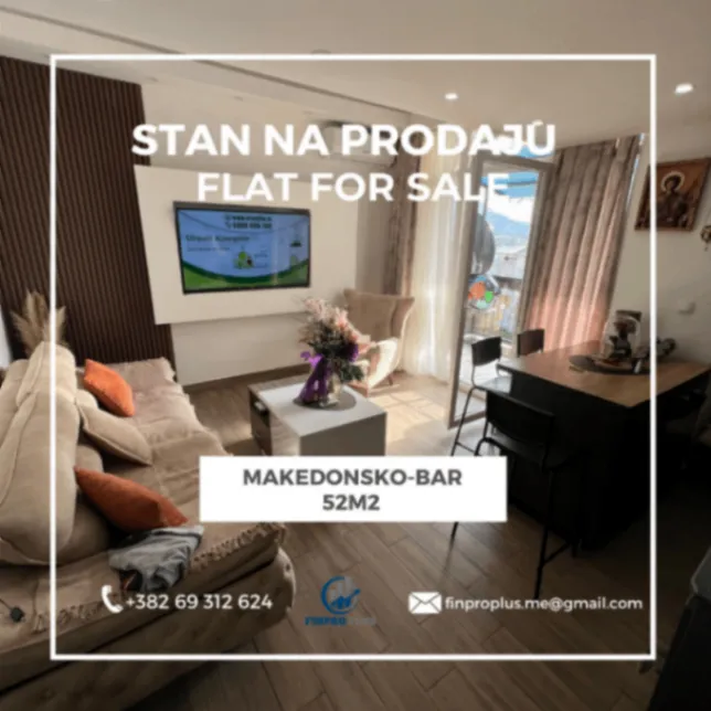 Prodaja, dvosoban stan, 52m², Makedonsko naselje, Bar