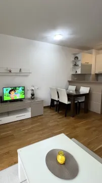 Svijetao dnevni boravak sa trpezarijskim stolom i kuhinjskim šankom. - image 10