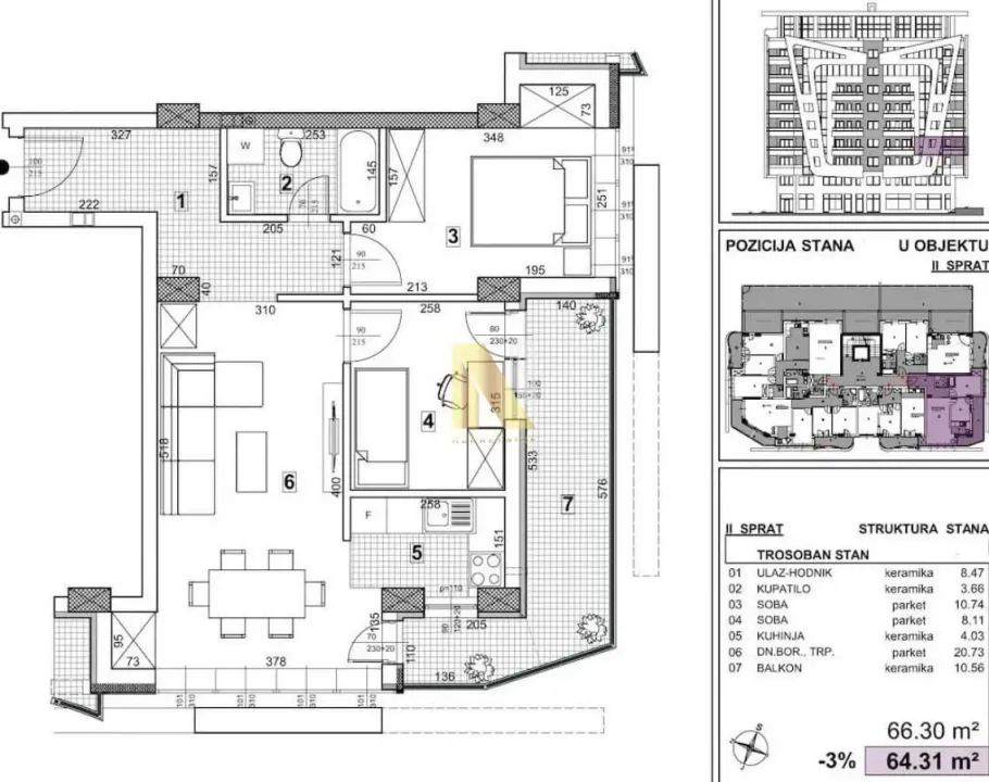 Prodaja, trosoban stan, 66m², Telep, Novi Sad Sve Podlokacije