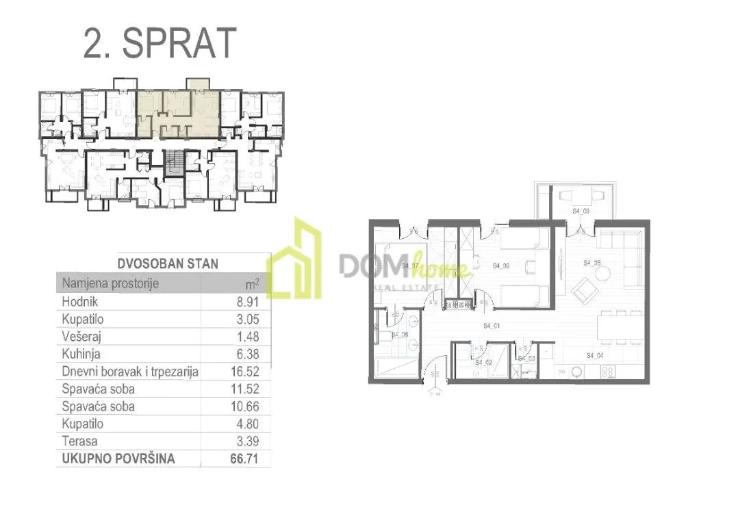 Prodaja, dvosoban stan, 67m², Tološi, Podgorica