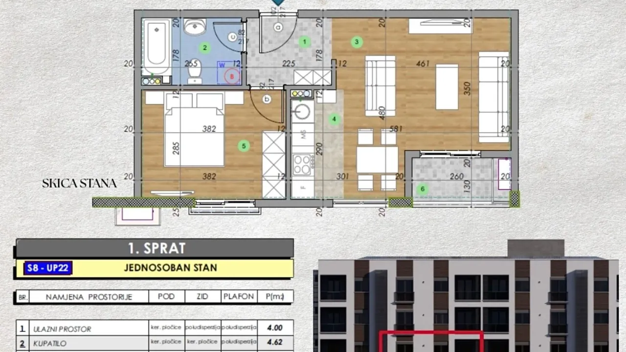 Sale, one bedroom apartment, 45m², Zabjelo, Podgorica