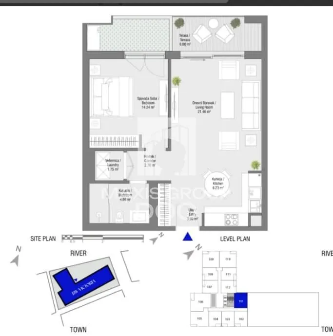 Sale, two bedroom apartment, 65m², Savski Venac, Beograd
