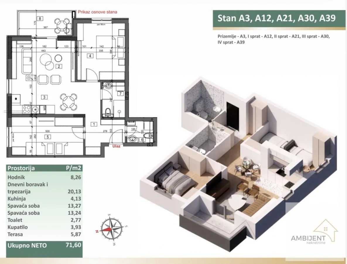 Prodaja, trosoban stan, 71m², Stari Banovci, Stara Pazova
