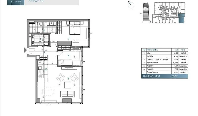 Izdavanje, trosoban stan, 84m², Novi Beograd Blok 65, Novi Beograd Sve Podlokacije