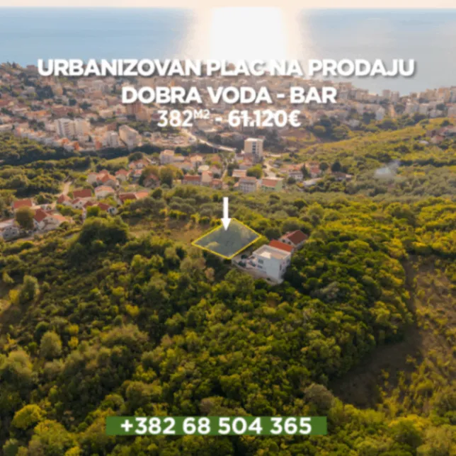 Prodaja, plac, 382m², Dobre Vode, Bar