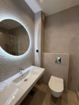 Savremeno opremljeno kupatilo sa umivaonikom, ogledalom i WC šoljom. - image 8