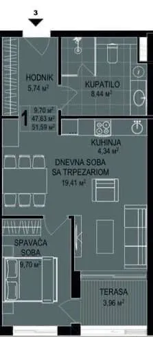 Sale, one bedroom apartment, 52m², Bečići, Budva