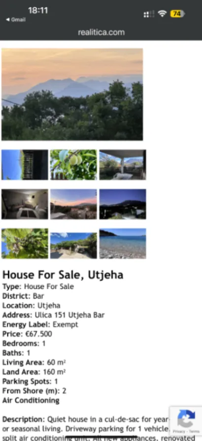 Prodaja, kuća, 60m², Utjeha, Bar