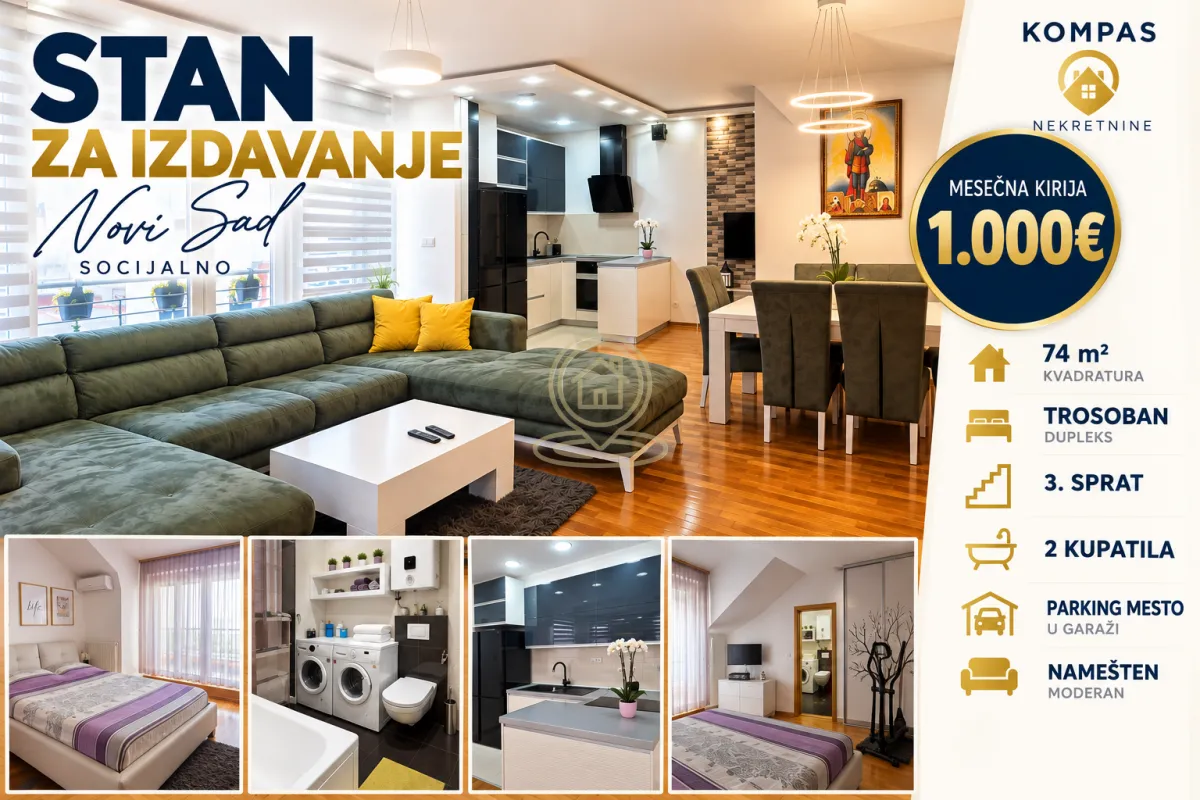 Dnevni boravak sa trpezarijom i kuhinjom u otvorenom prostoru.