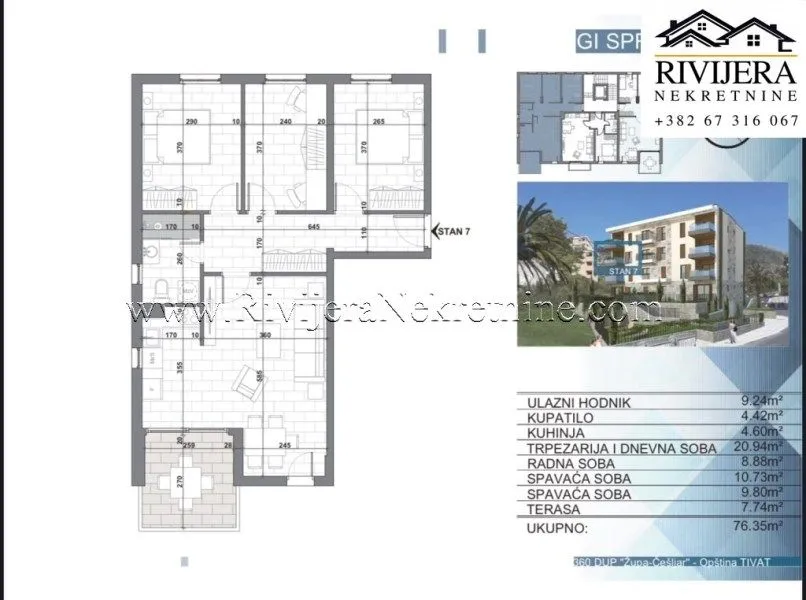 Prodaja, trosoban stan, 75m², Kava, Tivat