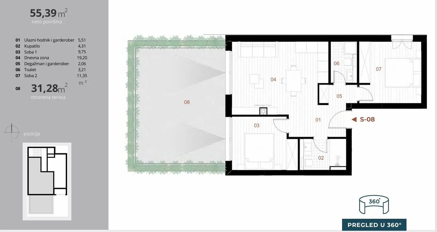 Prodaja, dvosoban stan, 55m², Donji Orahovac, Kotor