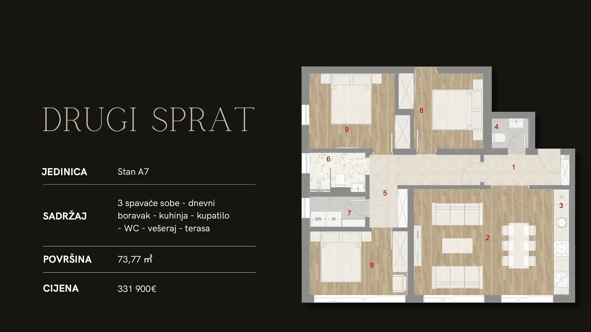 Prodaja, trosoban stan, 73m², Muo, Kotor