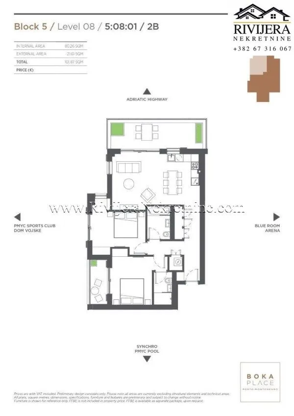 Prodaja, dvosoban stan, 102m², Tivat, Crna Gora