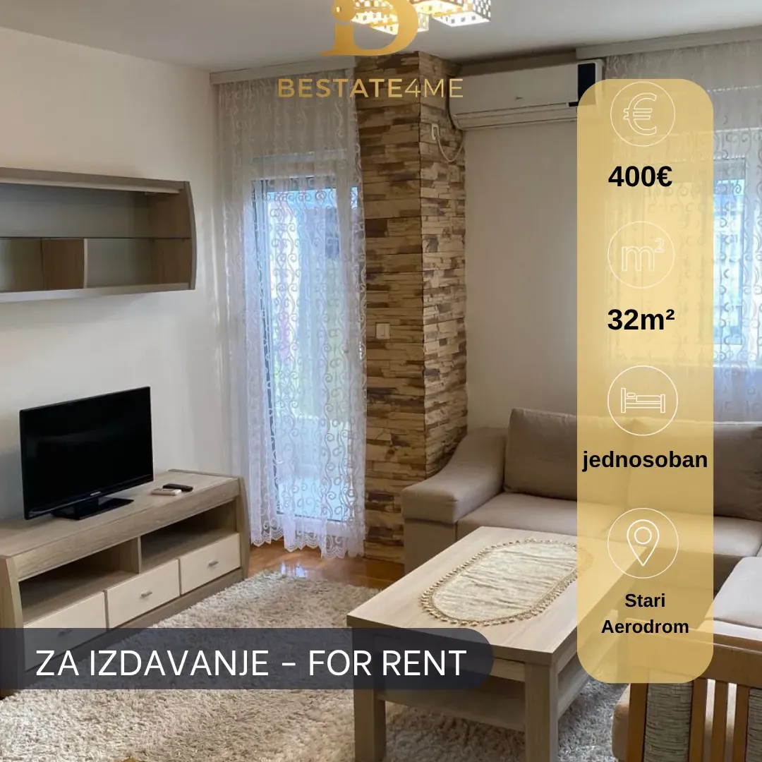 Rent, one bedroom apartment, 32m², Stari Aerodrom, Podgorica