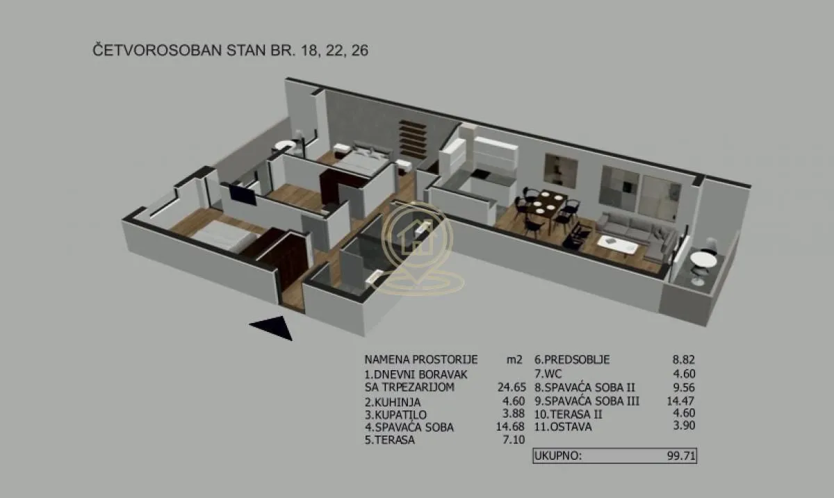 Prodaja, četvorosoban stan, 99m², Medijana, Niš