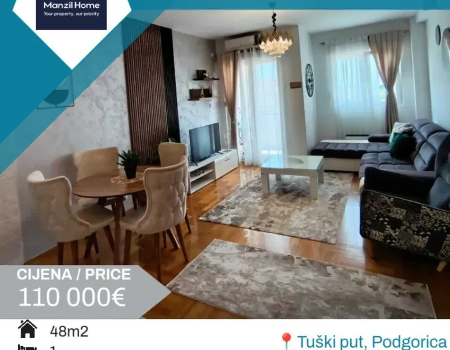 Prodaja, jednosoban stan, 48m², Tuški Put, Podgorica