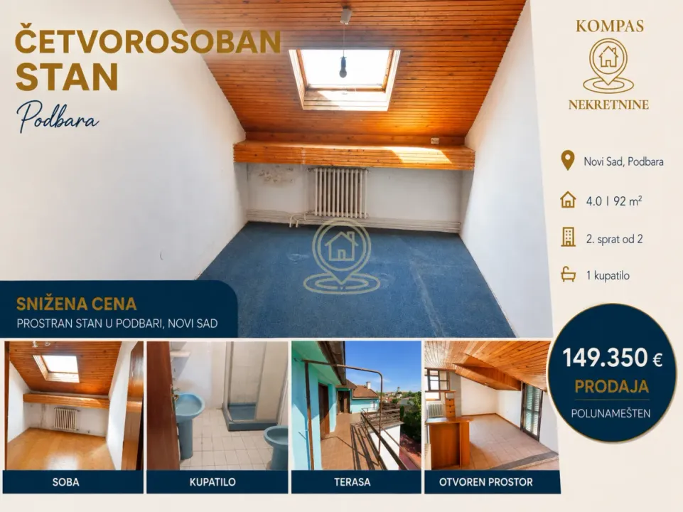 Sale, four bedroom apartment, 92m², Podbara, Novi Sad Sve Podlokacije