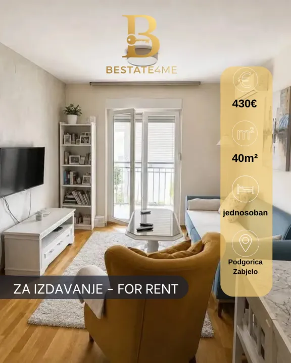 Rent, one bedroom apartment, 40m², Zabjelo, Podgorica