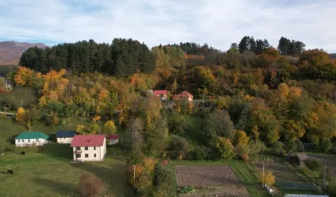 Pogled iz vazduha na seosko imanje okruženo šumom i jesenjim pejzažem. - image 5